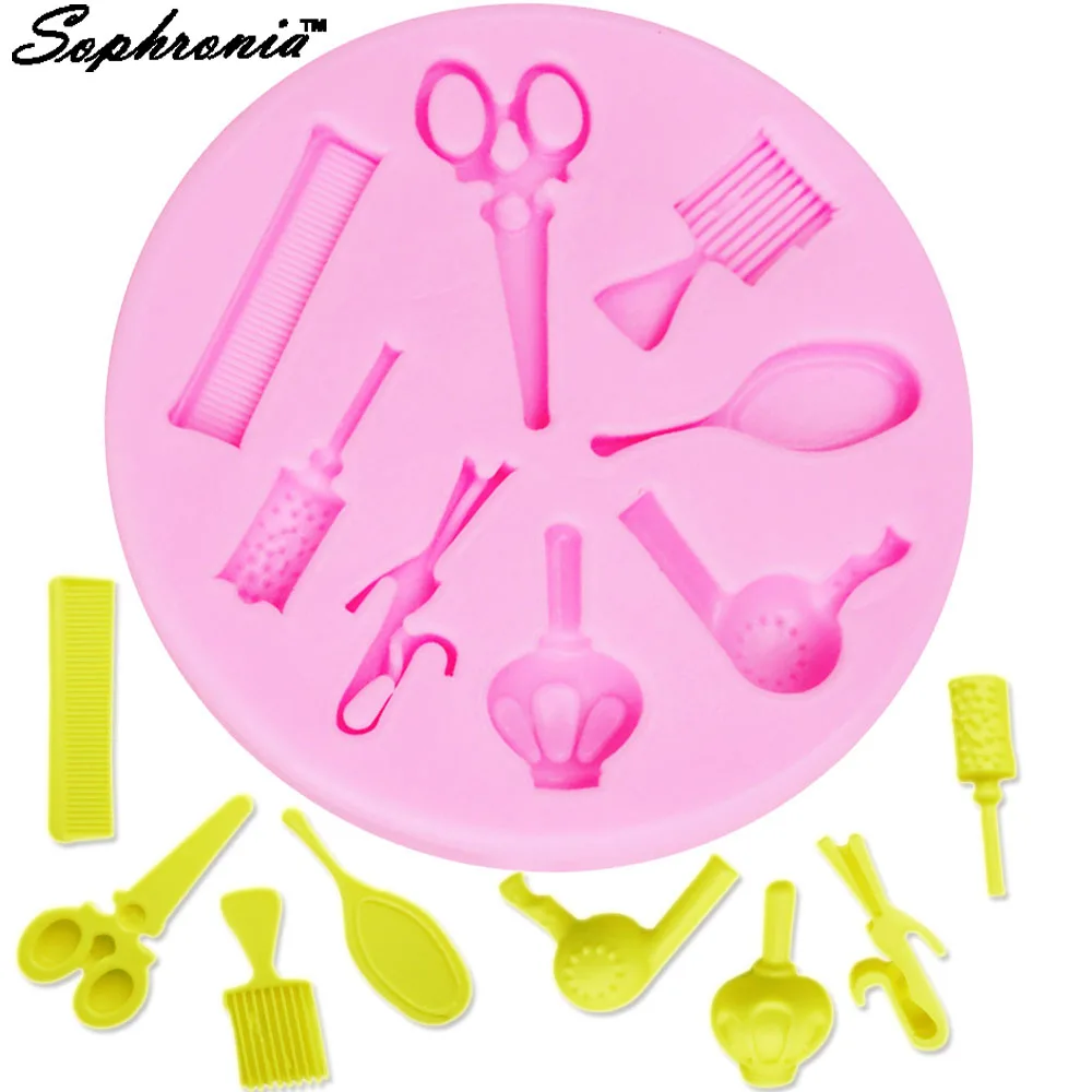 

Sophronia M216 Hairdressing tool, Makeup Mirror, Comb, Hair Dryer Silicone Mold,Sugar Mold, Chocolate Mold, Cake Decoration Tool