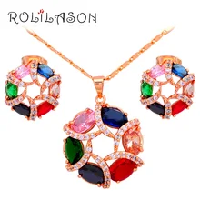 Health & Beautiful Luxury Gifts for Women Gold Tone AAA Zircon Earrings Necklace Pendant Color Crystal Jewelry Set JS598