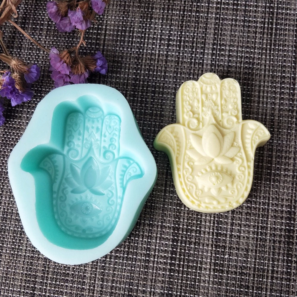 

HAMSA Lotus in the palm silicone soap mold khamsah handmade soap making Hand of Fatima mascot molds candle resin clay mould