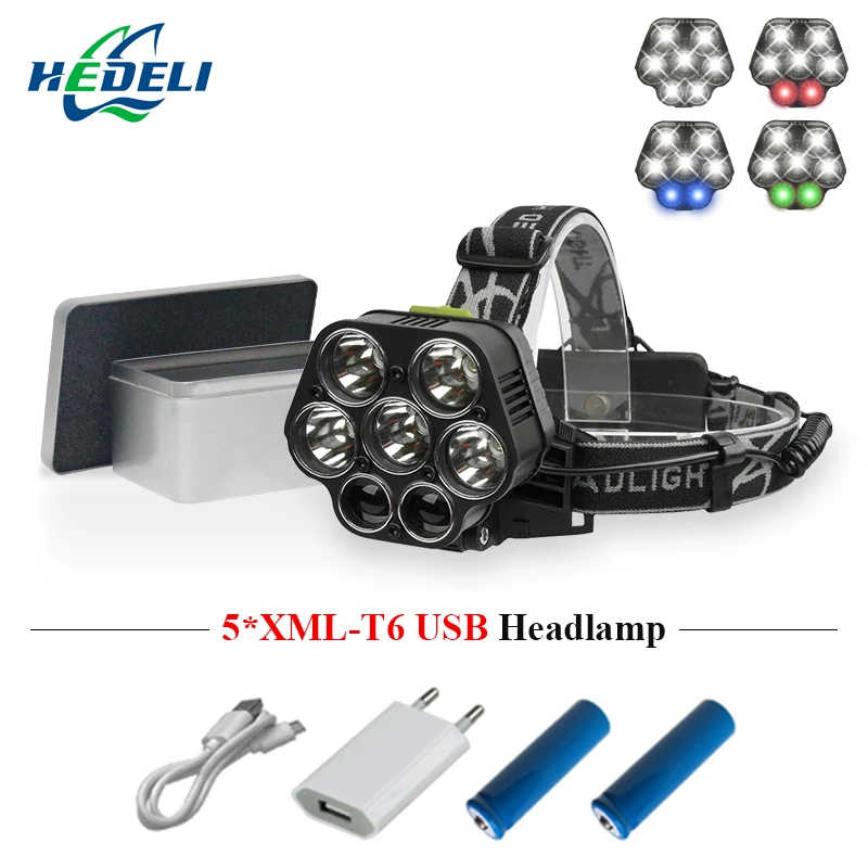 

7 led usb headlamp headlight cree xml t6 18650 rechargeableb battery flashlight forehead head lamp lantern head torch