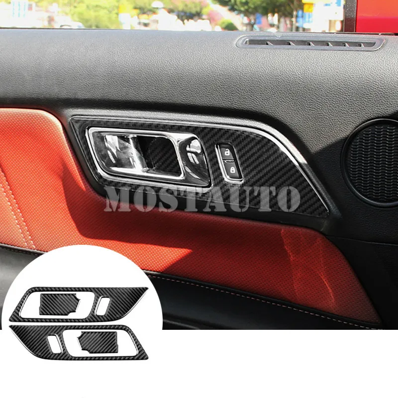 For Ford Mustang Carbon Fiber Car Door Handle Frame Cover Trim 2015