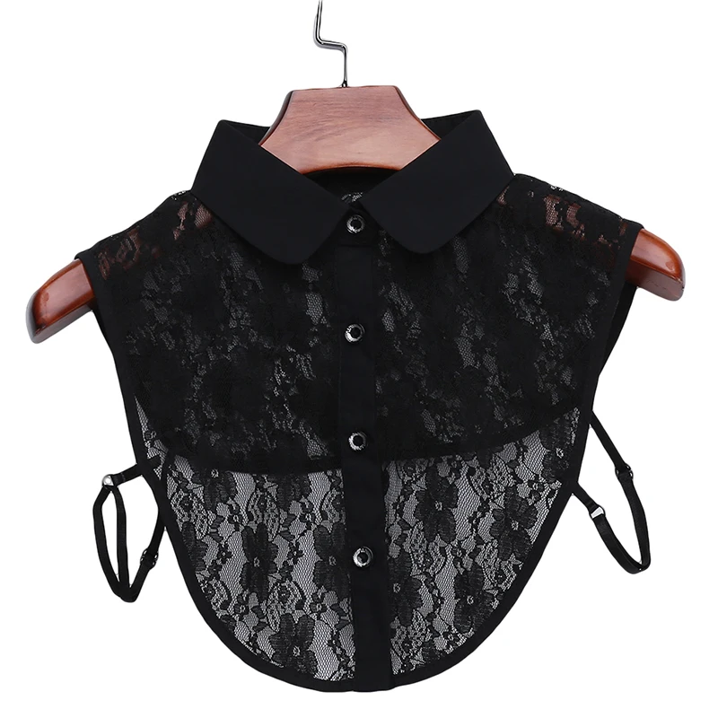 

Fashion Women Black Sexy Lace Shirt Detachable Collar Women Elegant Lace Turn-Down Coloar Shirt Fake False Collar Accessories
