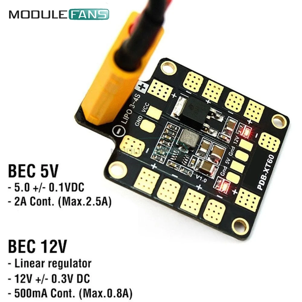 PDB XT60 avec BEC 5V/12V pour Drone FPV RC 4 Couches 2oz Cuivre