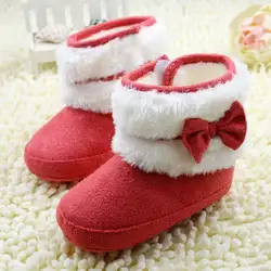 Одежда для малышей с бантом для девочки флис Снегоступы мягкая подошва пинетки Обувь для младенцев