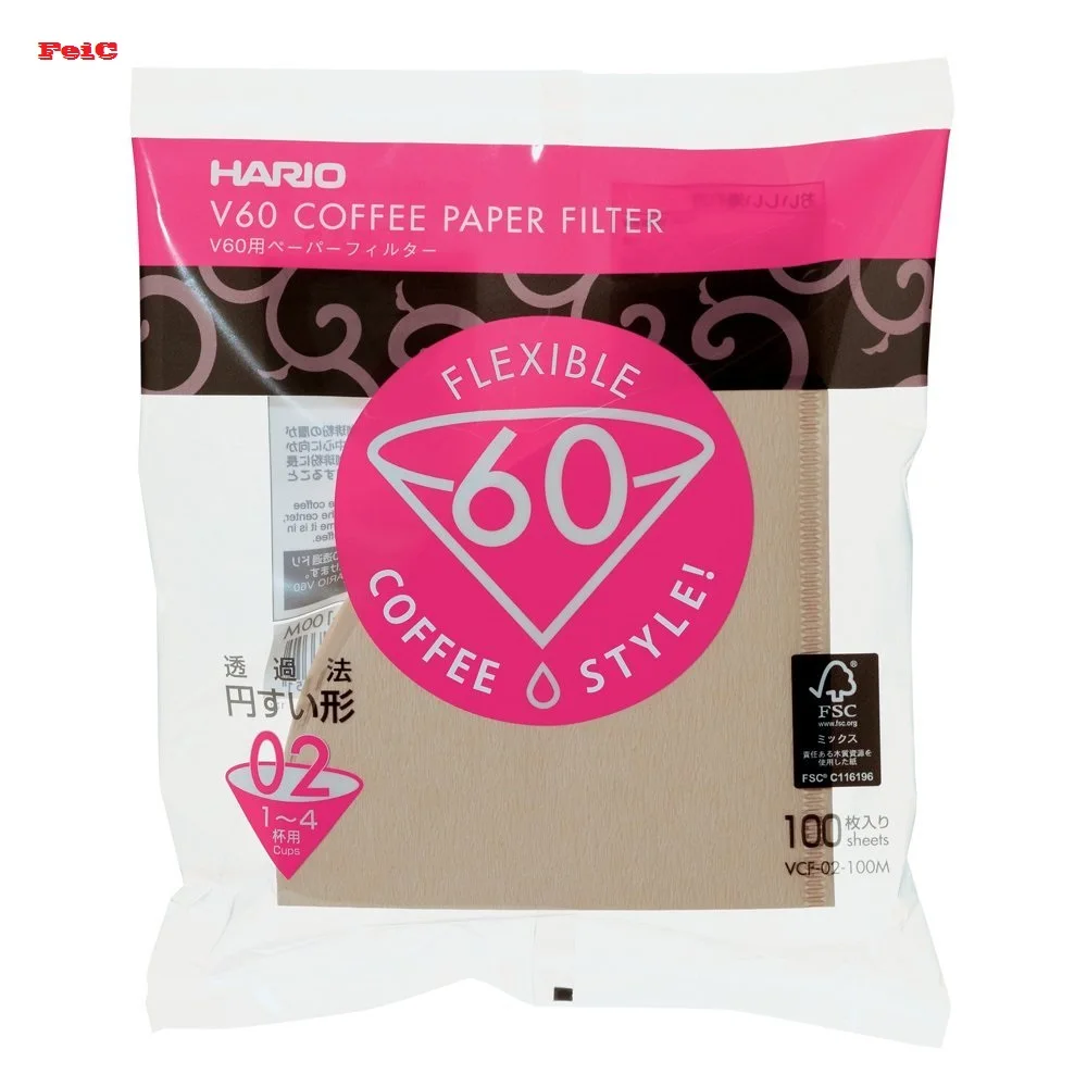 Koop FeiC Hario 02 100 Count Koffie Natuurlijke Papier Filters Geen bleekmiddel voor 4 cups voor Barista VCF 02 100M