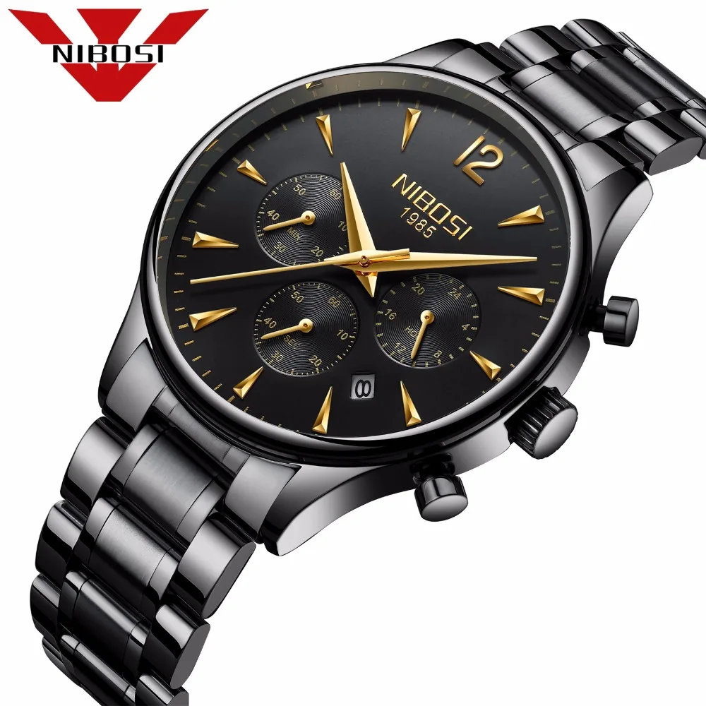 

Brand Nibosi Fashion Simple Men Calendar Watches Top Brand Luxury Stainless Steel Male Clock Business Mens Quartz Wristwatches