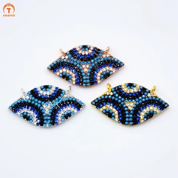 

ASA&TESS Turquoises Evil Eye Connector CZ Pave Links double bail pendant Jewelry Findings Pave Findings Blue Pave Links