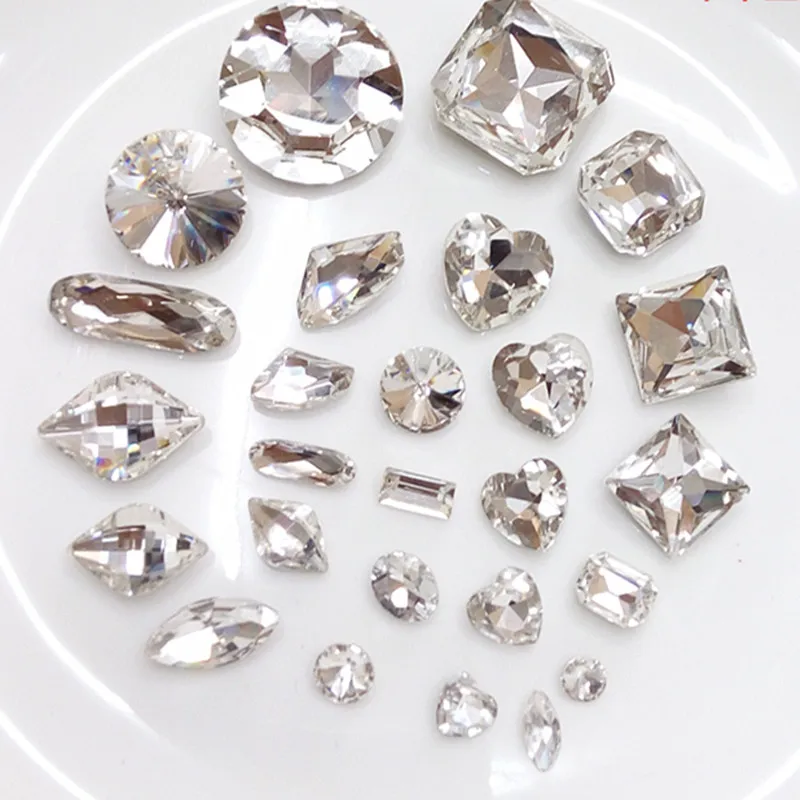 

Mix sizes mix shapes 50pcs Pointed back glass crystal fancy stones mixed crystal clear color perfect for diy design decoration