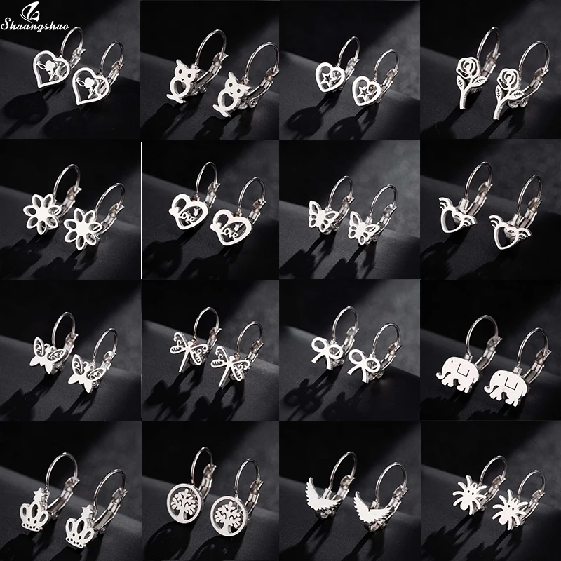 

Shuangshuo New Stainless Steel Earrings for Women Cute Animal Butterfly Elephant Bird Piercing Pendients Studs Birthday Gifts