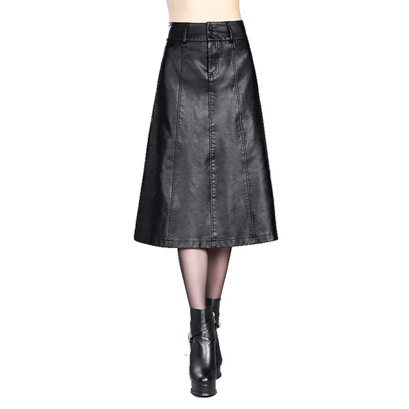 women Winter midi skirt 2019 spring womens high waist PU leather skirt faldas vintage saias plus size M-4XL women Winter midi skirt 2019 spring womens high waist PU leather skirt faldas vintage saias plus size M-4XL