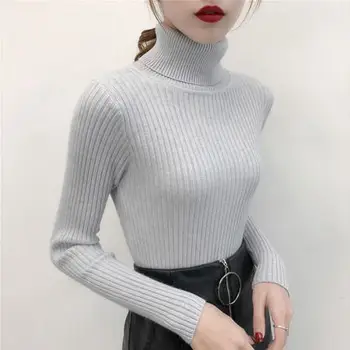 

New Winter Female Knitted Sweater Women Oversized Sweaters And Pullovers 2019 Long sleeve Grey Tops Pull Femme For
