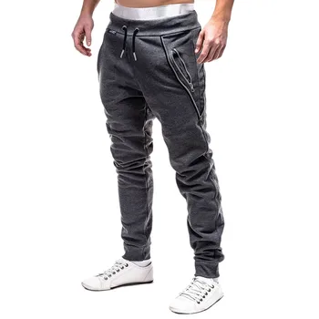 

men pants Fashion Men's Sport Zipper Lashing Belts Casual cotton Loose fitness Sweatpants Drawstring Pant fashions men c0413