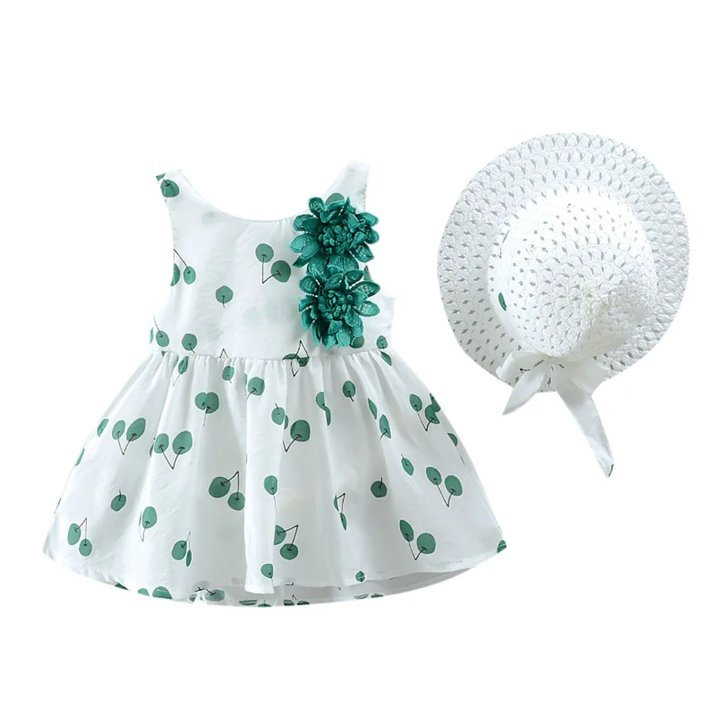 Платье для маленьких девочек платье принцессы с принтом вишни+ шапочка, комплект одежды Детские платья для малышей sukienki/Для девочек