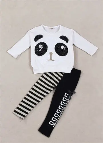 Комплекты одежды из 2 предметов для девочек топ «Панда» с рукавом «летучая мышь»+ леггинсы детские наряды для малышей 2–7 лет