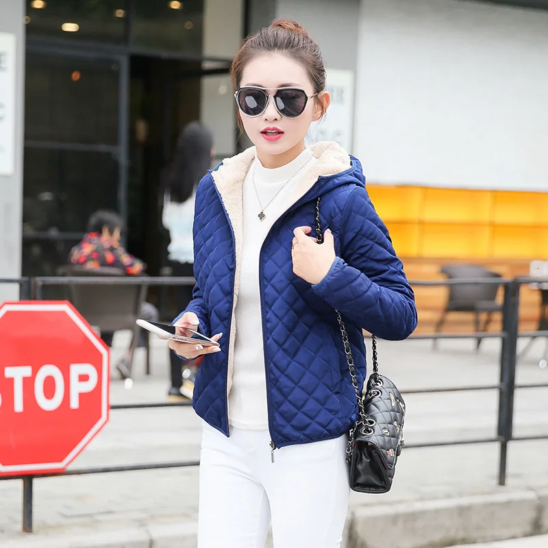 Autumn 2018 Parkas basic jackets Female Women Winter plus velvet lamb hooded Coats Cotton Winter Jacket Womens Outwear coat