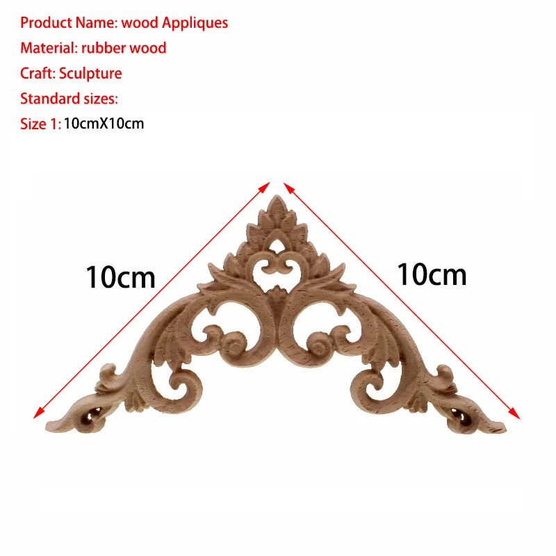 VZLX винтажная Неокрашенная древесина резная угловая аппликация, рама для домашней мебели, Настенная дверь шкафа, украшение дома - Цвет: 10cmX10cm