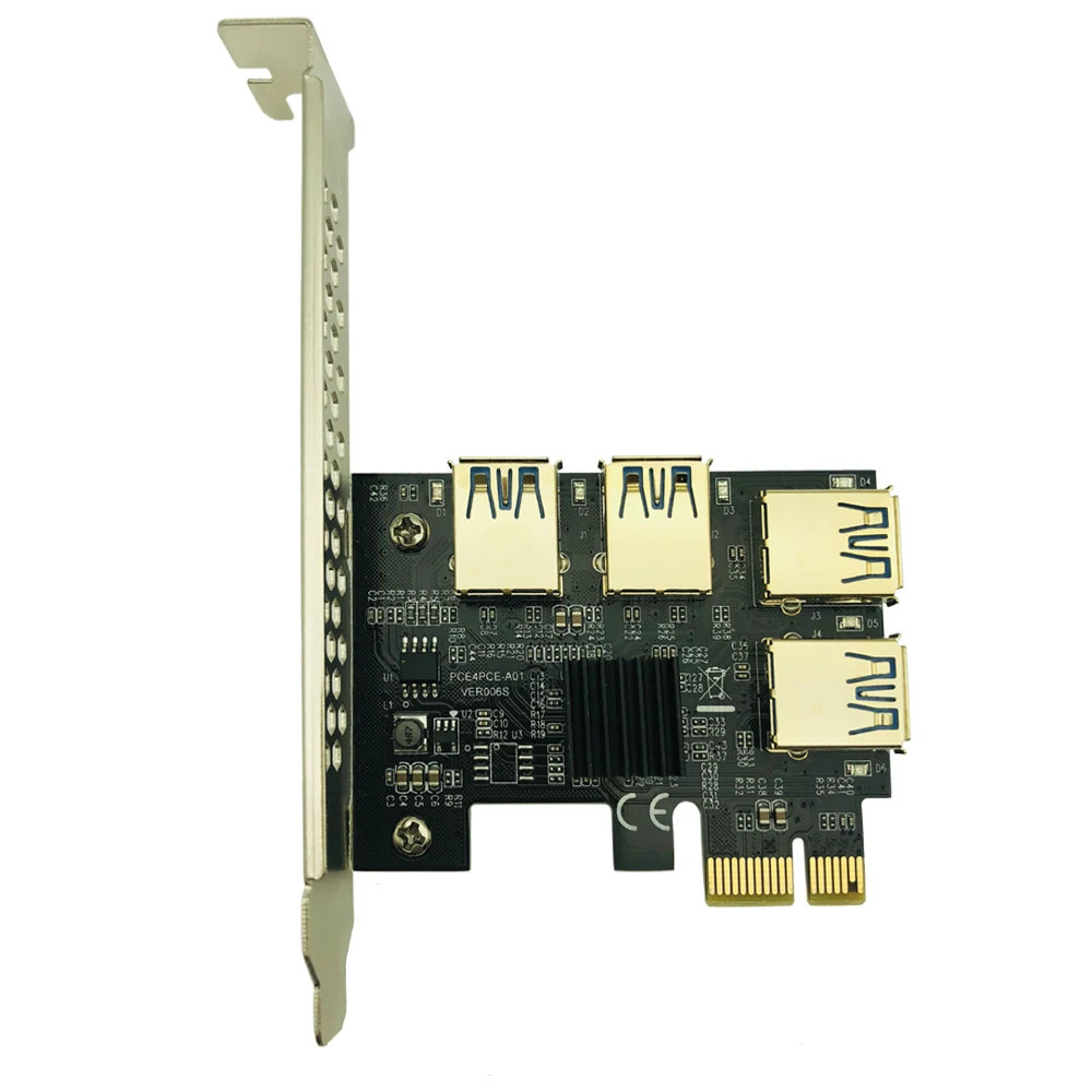 Riser PCIe 1 к 4 PCI Express 16X Слоты E Райзер 1X 16x адаптер USB 3 0 Molex 4pin для майнинга BTC Antminer