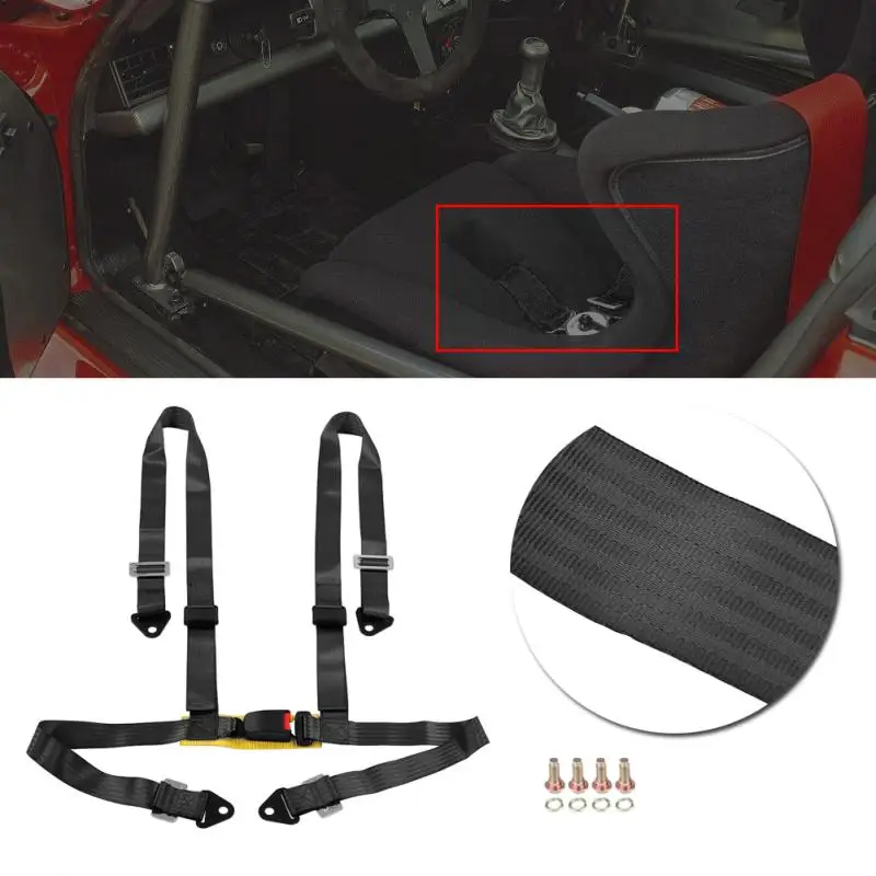 

1pc 2inch 4-Point Racing Car Seat Belt Harness with Cam Lock & Adjustable Strap racing harness Nylon Steel Black with logo New