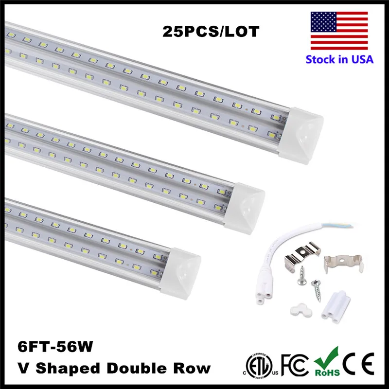 

6ft LED Tube T8 1.8M V-shaped Integrate 1800MM 6Feet Light Fixture with LED Tube SMD2835 56W LED Light Bulb Stock In US