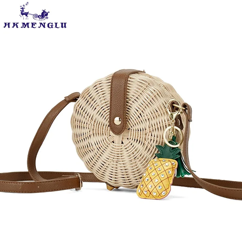 

2018 Women Straw Bag Bohemian Bali Round Straw Rattan Bag Wicker Circle Beach Handbag Handmade Kintted Shoulder Bags bolso bambu