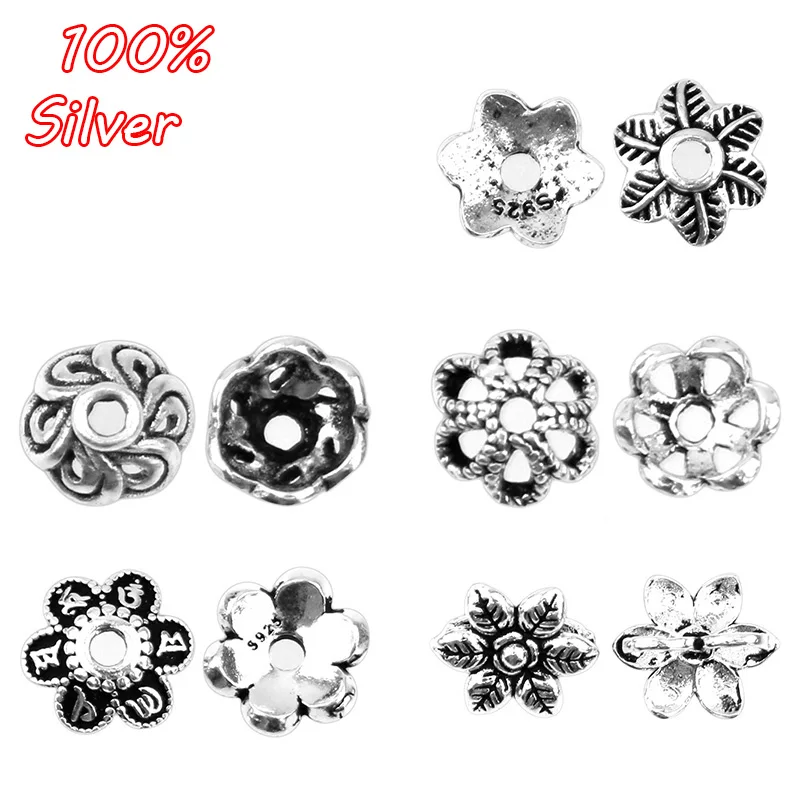 

6pcs Vintage 925 Sterling Silver Beads DIY Bracelet NecklaceFlower Spacer Beads For Jewelry Making
