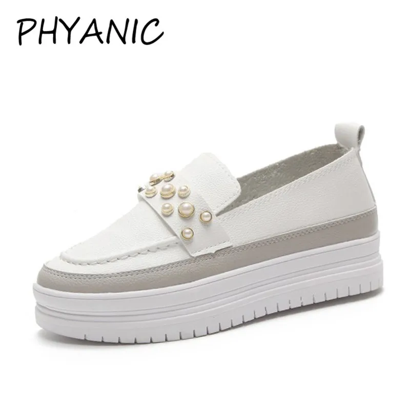 

Fashion Pearls Fringe Women Casual Shoes Slip on Women Sneakers Women Flats Platform Creeper Loafers White Shoes