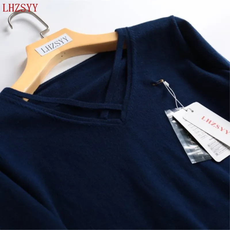 

LHZSYY Autumn winter New Cashmere Sweater Women V-collar Bubble sleeve shirt wool pullover Short section fashion soft Sweaters