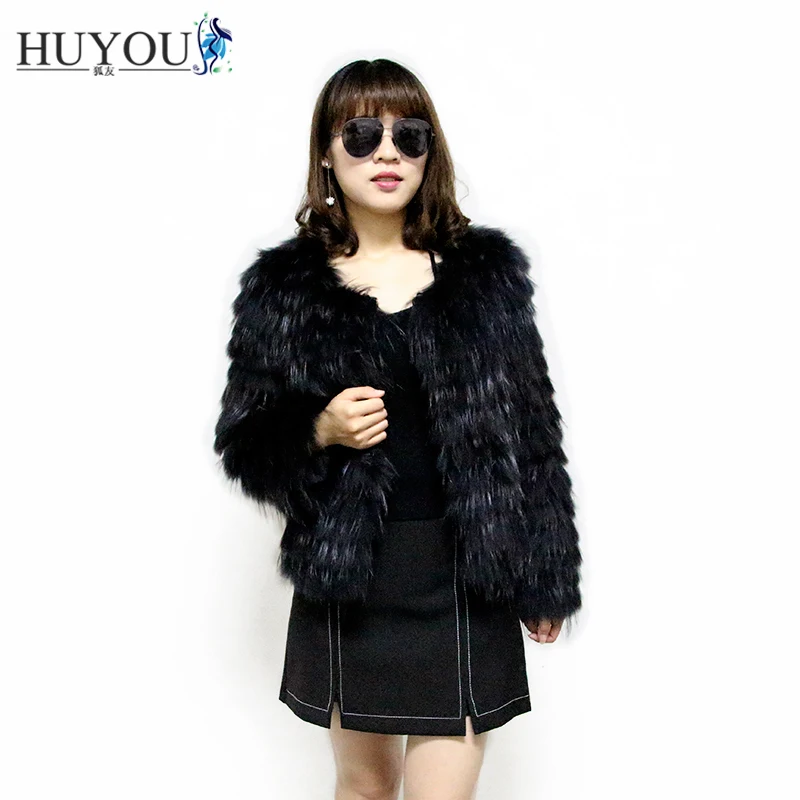 

HUYOU Women's Real Fur Coat Natural Raccoon Fur Winter Warm Fashion Short Fur Jacket Femme JM170850