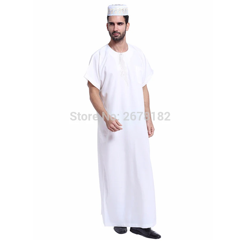 

Men Muslim Islamic Clothing Arabia Embroidery abaya plus size dubai Men's Kaftan short sleeves Jubba clothing