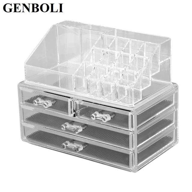 Genboli 4 Drawer Rings Carrying Storage Jewelry Box Clear Acrylic Genboli 4 Drawer Rings Carrying Storage Jewelry Box Clear Acrylic Cosmetic Makeup Organizer Tool Holder Dresser
