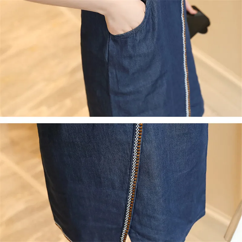Fashion Korean Higth Waisted Skinny Denim Dress Female 2018 Summer New Women's Jeans Dress Short Sleeve Mini Vestdios Q16