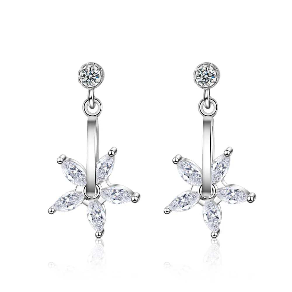 

New Arrival Simple Exquisite 925 Sterling Silver Earrings Five-petal Flower Zircon Rotating Earrings For Women oorbellen