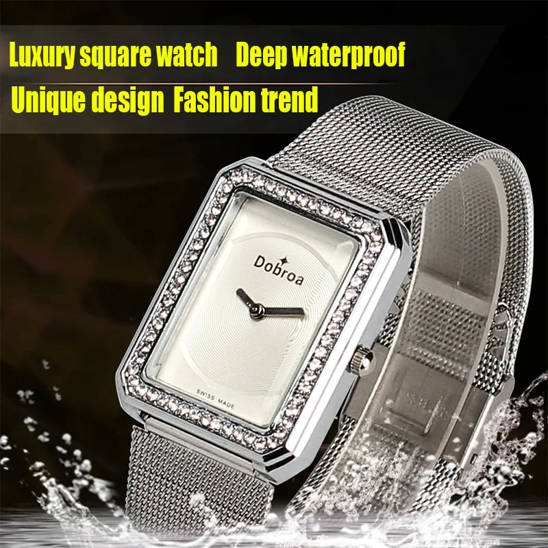 

HOT Silver Square Women Watch Waterproof Alloy Mesh Band Quartz Wristwatch Lady Diamond Dial Simple Men Clock feminino relogio