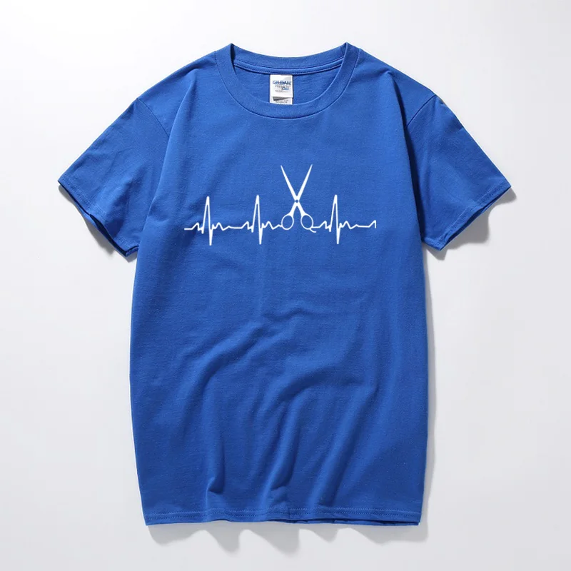 RAEEK футболки для мужчин прохладный волосы футболка с принтом короткий рукав хлопок футболка «Парикмахерская» Топы - Цвет: Синий
