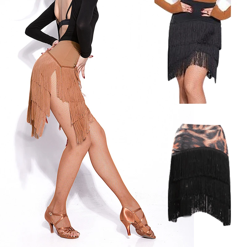 Новые популярные латинская юбка для танцев для дам Черная кожа юбка с бахромой Для женщин Бальные Чача Танго Samba конкурентоспособная