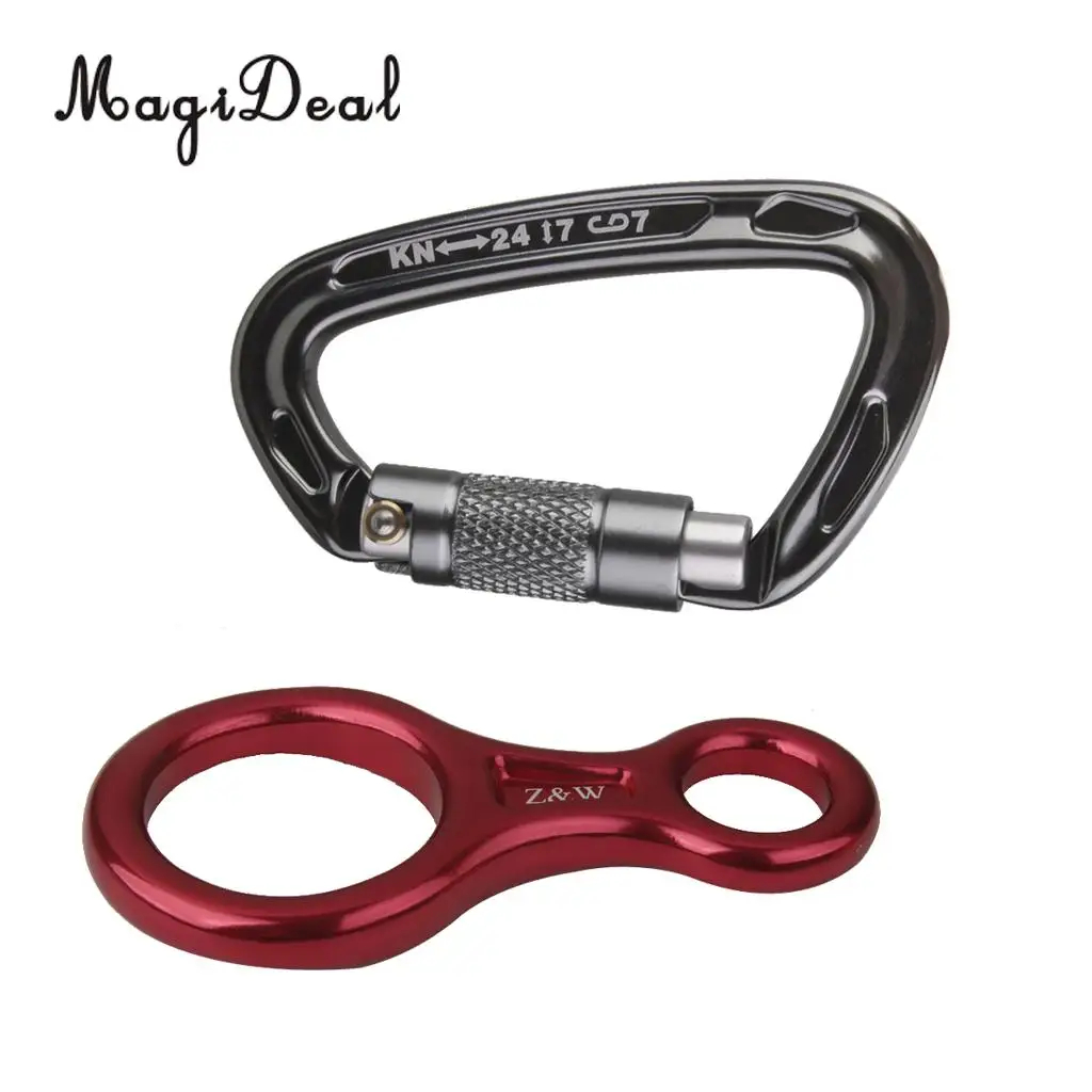 MagiDeal 24KN Screw Lock Climbing Carabiner + 35KN Figure 8 Abseil Rope Descender