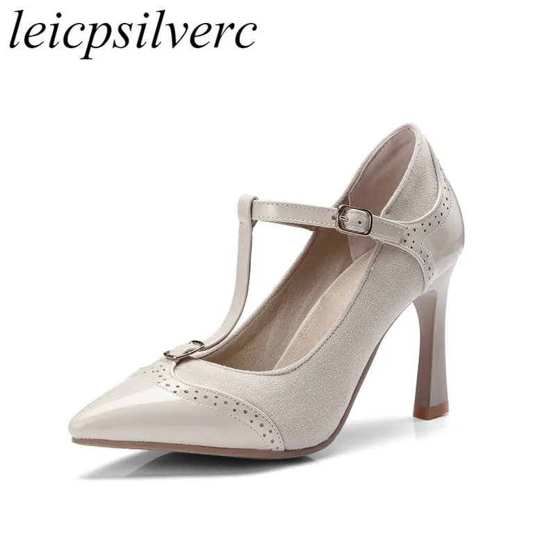 

Women Pumps Super High Heels Shoes Spring Autumn 2018 Sexy New Fashion Pointed Toe Pu Buckle Casual Party Wedding Office Black