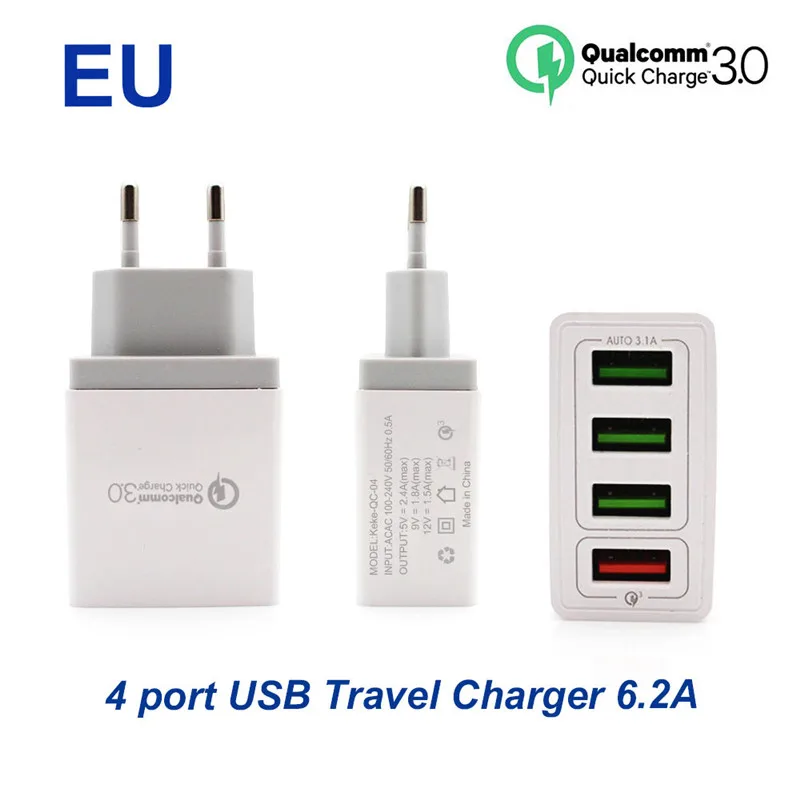 4 порта для телефонов, быстрое зарядное устройство QC 3,0, 4 USB кабеля, штепсельная вилка стандарта ЕС/США, максимальное быстрое зарядное устройство s, зарядка для iphone XR XS Plus, samsung, huawei, Apple