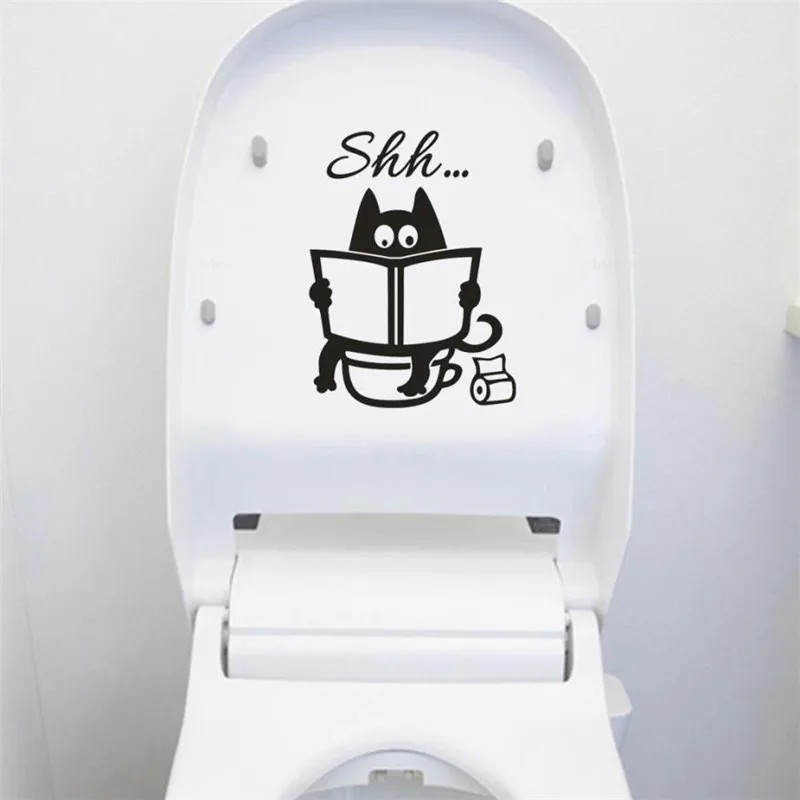 Cute Cat Shh Toilet Removable Art Vinyl Mural Home Room Decor Wall Stickers0