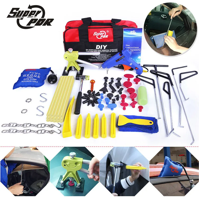 

PDR Tools Hooks Stainless Steel Push Rods Dent Removal Car Body Dent Repair Reverse Hammer Paintless Dent Removal Crowbar Kit