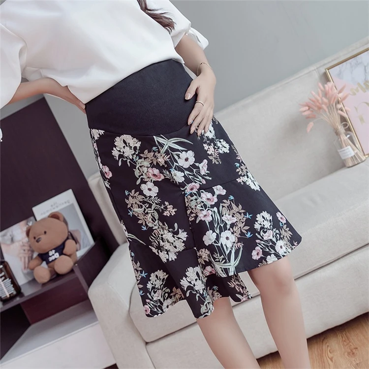 Irregular Support Belly Low Waist Maternity Skirts Chiffon Floral Print Clothes for Pregnant Women Summer Fashion Pregnancy (16)