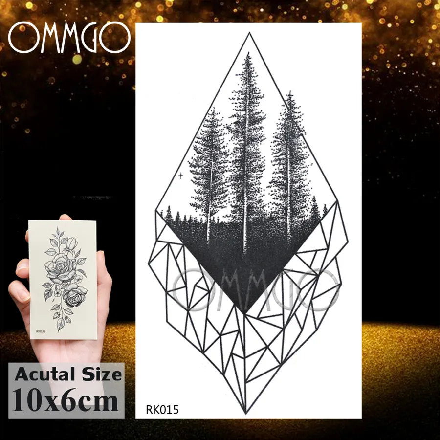 OMMGO лампа сосновая елка геометрические Временные татуировки наклейка Алмазная круглая Заказная Татуировка боди-арт фальшивые татуировки черный маленький лес - Цвет: ORK015