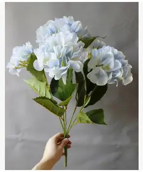 1 букет Настоящее прикосновение/Войлок 5 вилки латекс искусственная Гортензия цветы свадебные декоративные силиконовые гортензии гортензия - Цвет: light blue