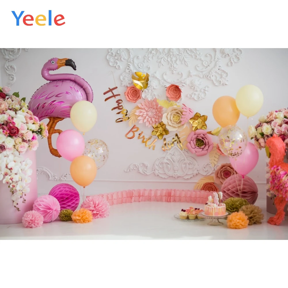 

Yeele Birthday Backdrops For Photography Pink Balloon Flower Cake Dessert Wall Baby Portrait Photo Backgrounds Photo Studio