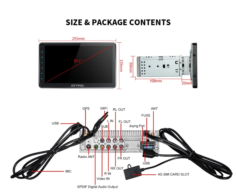 Excellent JOYING 10.1 inch IPS touch Screen Android 8.1 Octa Core Car radio player 4GB+64GB support SIM Card GPS AM FM radio player DSP BT 25