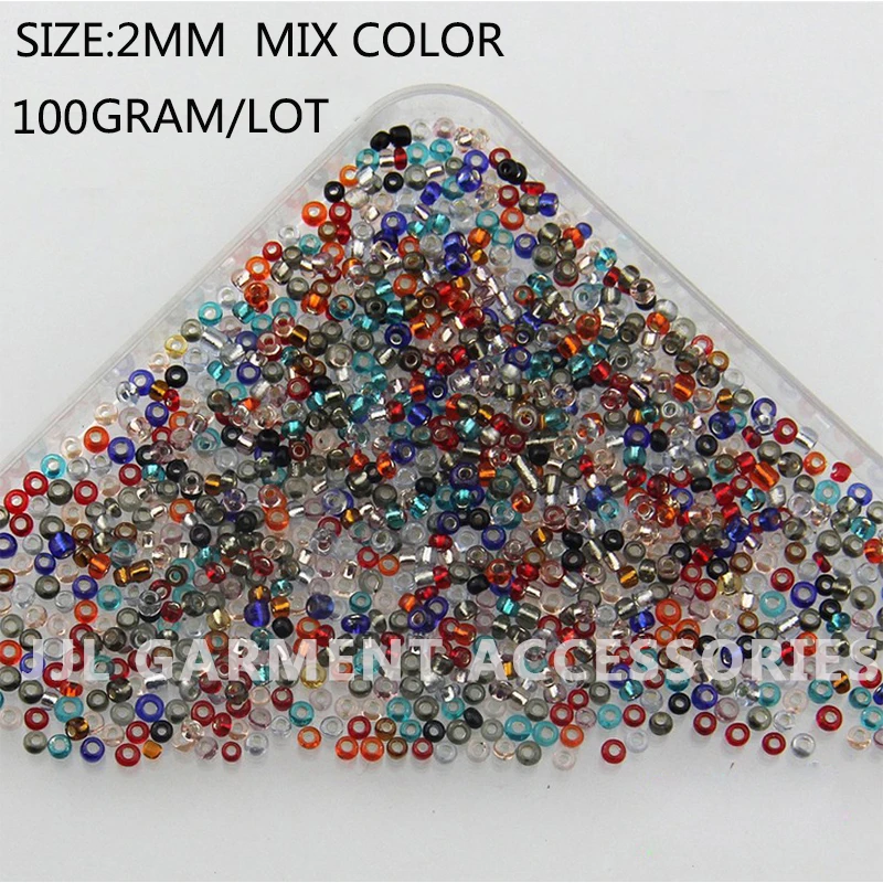 

100Gram/LOT Mix color 2MM seed bead with holes Sew On For Clothes Dress Crafts DIY beads for jewelry