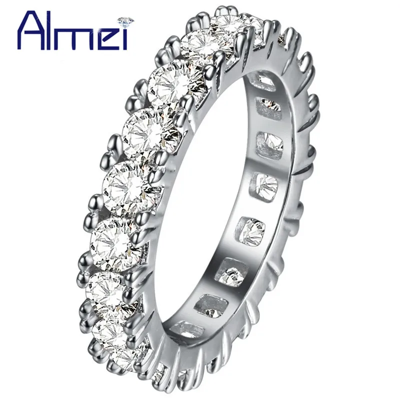 

Almei Pink Wedding Rings Purple Crystal Party Ring Silver Jewelry Vintage Anel Gifts for Valentine's Day Retro Anillos PJ144