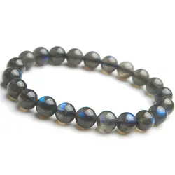 100% лунный камень сильные синие огни натуральный Лабрадорит браслеты для женщин и мужчин стрейч круглая прозрачная бусина браслеты AAAAA 9-12 мм