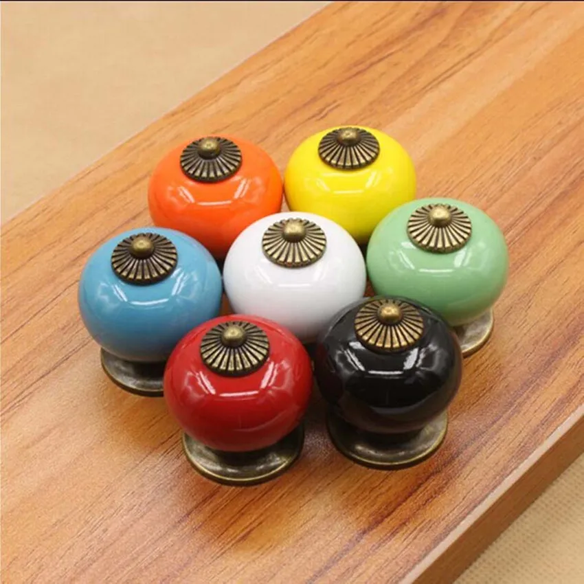 

Rustico rural seven color pumpkin ceramic furniture knobs bronze dresser door handles blue white black green drawer cabinet knob