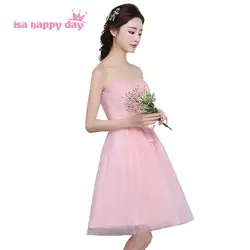 Элегантный светло розовый вечерние платья для невесты для подростков короткие без бретелек Милая бальное платье 2019 фотографии свадьбы H4054